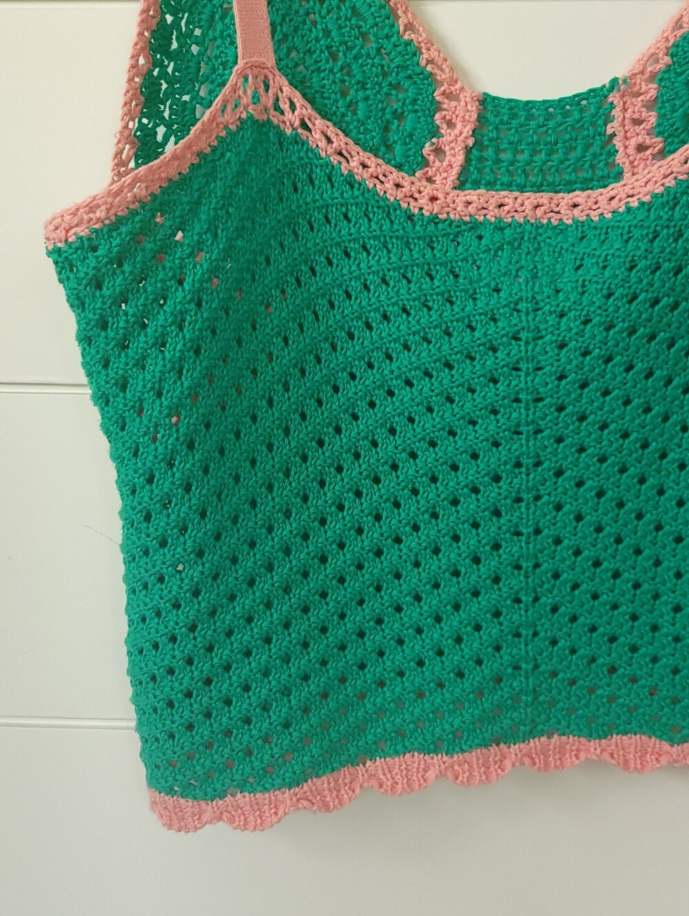 ASOS DESIGN Crochet Crop Top US 12 Pink Green Y2K Festival Boho Cami - Picture 9 of 13